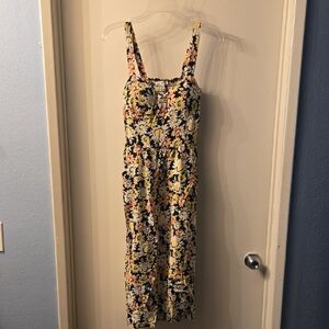 AUW Black and Yellow Floral Midi Dress